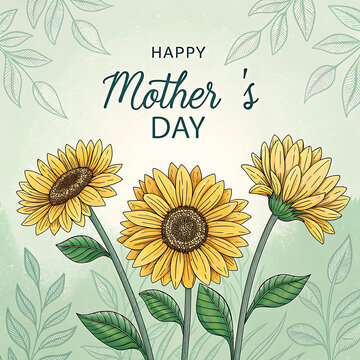 Happy mother's day with three sunflowers illustration