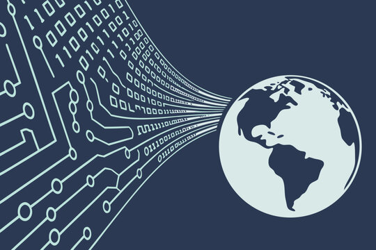 world map with binary code