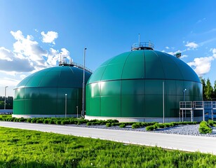 Fototapeta premium Two large green domed structures beside a walkway