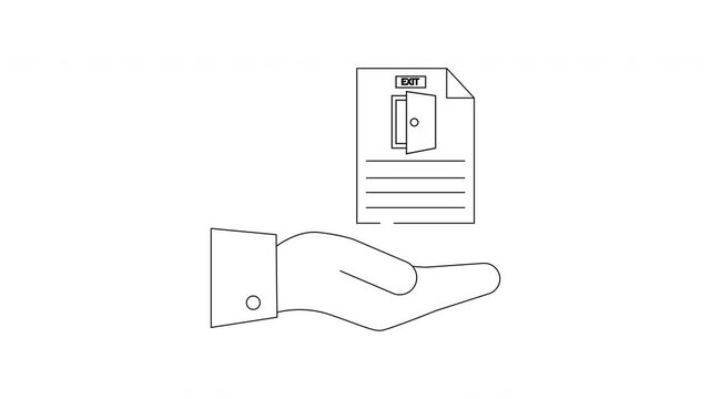 Hand holding a document with a door icon.