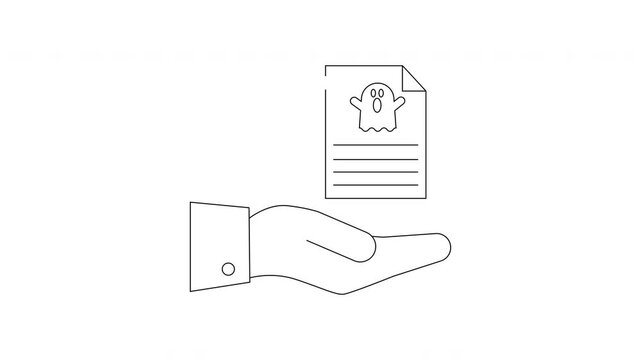 Hand holding a document with a ghost icon.
