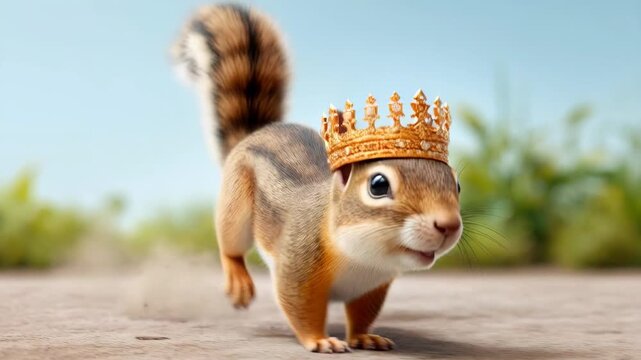Squirrel Wearing Crown in Playful Woodland Setting