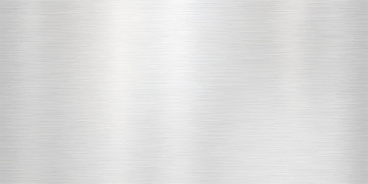 Industrial stainless steel sheet with a brushed metal texture and a shiny silver metallic surface pattern on a smooth titanium gray aluminum alloy plate background