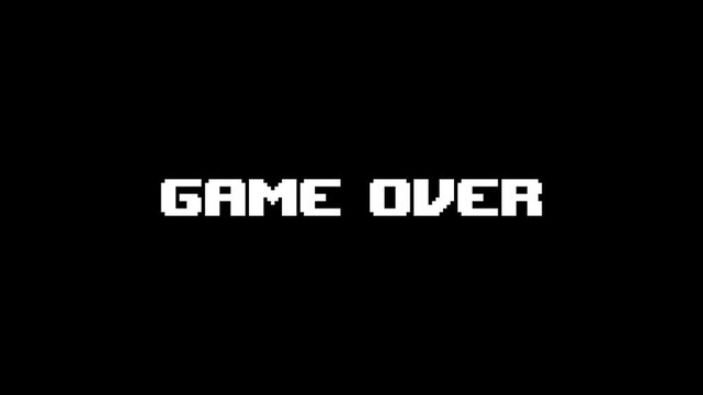 8-bit pixel art white game over text. looped animation 4k 30fps