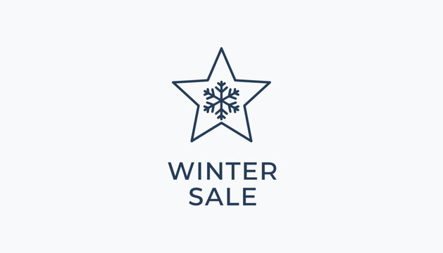 Winter Sale Star Icon with Snowflake - Seasonal Discount Promotion