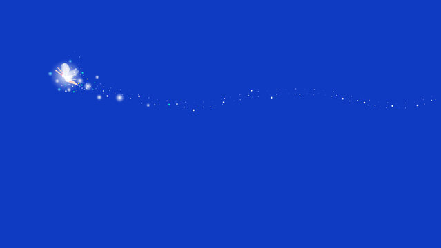 Magical fairy flying across blue background with sparkling pixie dust vector illustration with copy space