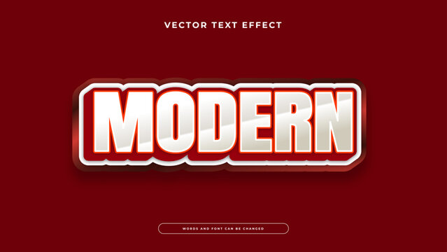 Bold modern text effect featuring glossy white and orange block letters with a metallic red frame on a dark red background