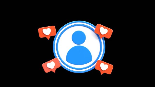 3D User Icon with Orbiting Social Media Likes | Alpha Channel