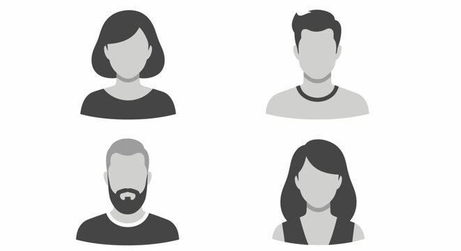 Four Faceless People Avatars in Minimalist Gray Silhouettes for Visual Concept and Design.