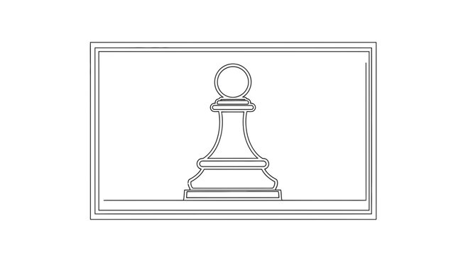 Minimalist single line drawing of a chess pawn on a white background