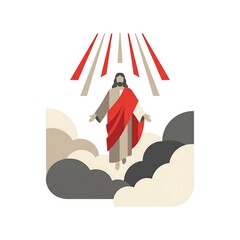 Fototapeta premium An illustrative representation of a spiritual leader rising through clouds into radiant light, embodying hope, salvation, and a profound journey heavenward