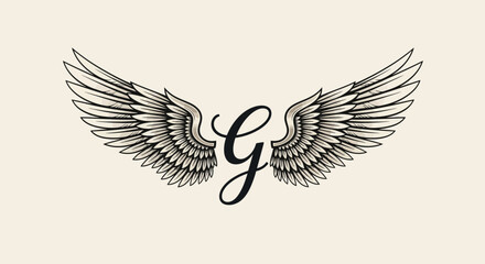 Obraz premium Elegant Winged Letter G Emblem - Vintage Style Calligraphy Initial Icon