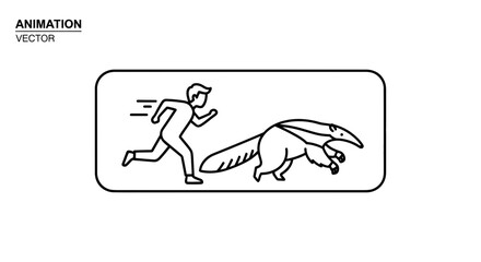 Fototapeta premium Man Running From Anteater, Chase Scene, Animation Vector