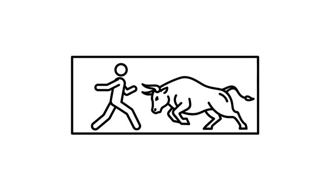 Man Running From Charging Bull, Danger, Risk, Confrontation, Fear, Aggression