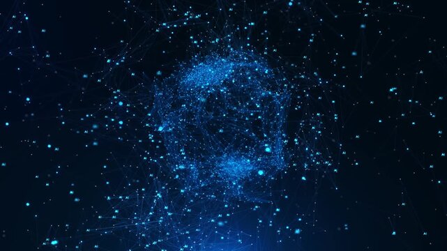 AI Neural Network Brain Visualization made of digital nodes. technology presentations, artificial intelligence promos, science visuals glowing connections brain shape data processing machine learning