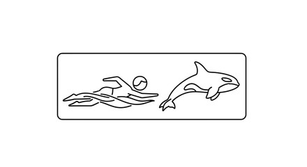Fototapeta premium Swimmer and Orca Whale Silhouette in Water - Vector Graphic