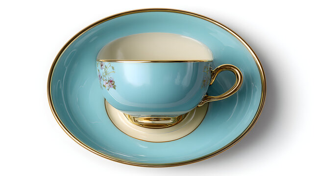 A steaming ceramic mug and porcelain teacup of black coffee and hot tea sit on white saucers, an isolated morning breakfast beverage object on a clean plate with nobody present