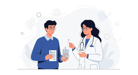 Fototapeta premium Doctor Advising Patient on Medication, Prescription and Pills