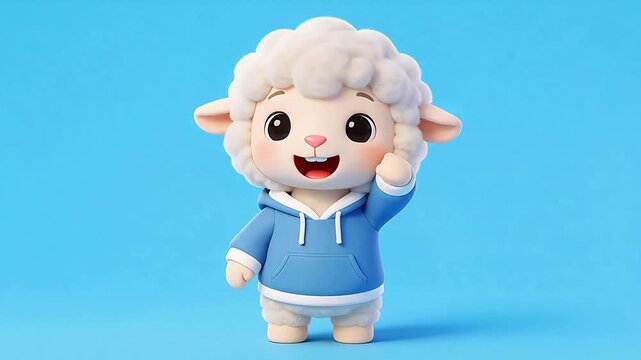 Cute sheep plush toy in blue hoodie