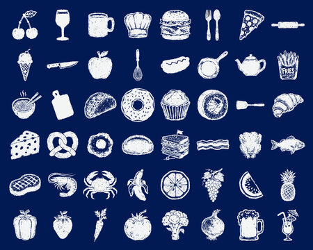 Grunge Hand Drawn Food and Beverage Vector Set