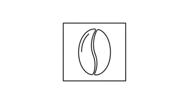 Minimalist Coffee Bean Icon in Square Frame, Simple Line Art, Black and White