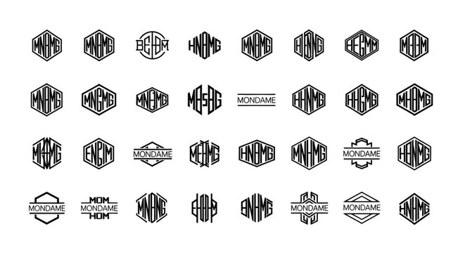 Monogram Logo Collection: Hexagonal, Circular, and Diamond Shapes