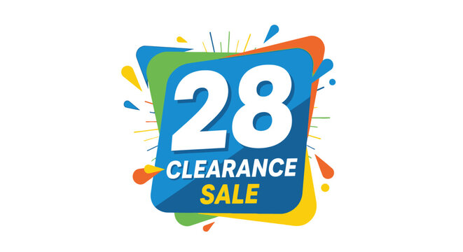 Clearance Sale 28% Off Discount Banner with Colorful Explosions