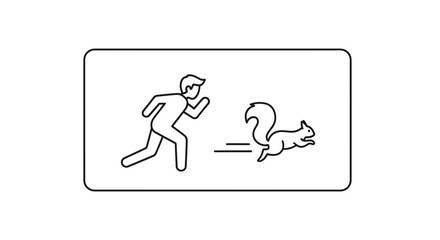Fototapeta premium Man Chasing Squirrel Icon: Dynamic Pursuit of Small Animal