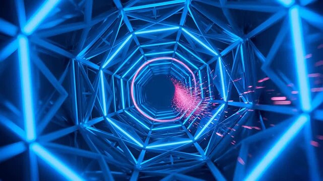 Sci fi vortex ring with neon geometric structure