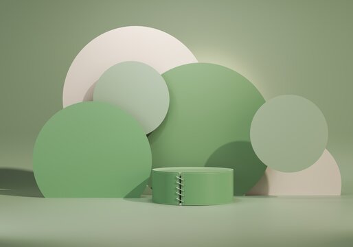 Minimal scene with podium and abstract background. Pastel blue and white colors scene. Trendy 3d render for social media banners, promotion, cosmetic product show. Geometric shapes interior.