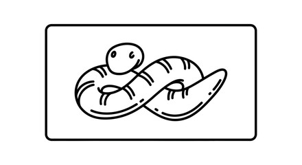 Fototapeta premium Cute cartoon snake coiled up, black and white line drawing, simple illustration, isolated on white background