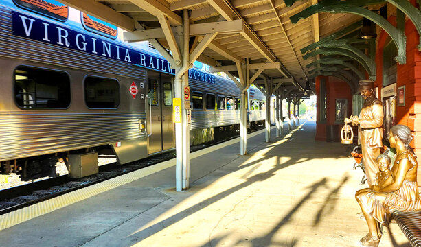 Virginia Railway Express Train at Manassas Train Station, Virginia, USA 