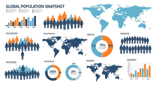 Global Population Snapshot Infographic: Demographics, World Map, Charts & Statistics