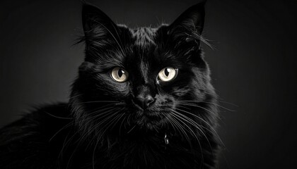 black and white cat on black