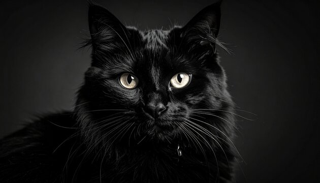 black and white cat on black