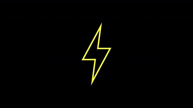 Yellow Outlined Tall Slim Lightning Bolt Symbol Appearing on Transparent Background, Looping Animation