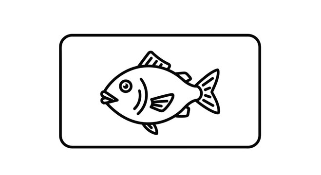 Simple Line Art Icon of a Fish in a Rectangle