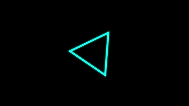 Seamless looping 2D animation of a glowing hollow wireframe polygon triangle in luminous aquamarine, creating a futuristic abstract pattern on a solid black background.