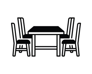 Fototapeta premium Black and white dining table with four chairs icon for interior design projects.