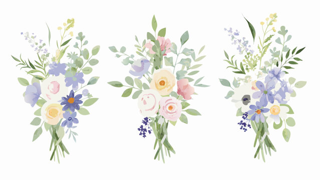 Watercolor floral arrangements three delicate bouquets with varied blooms