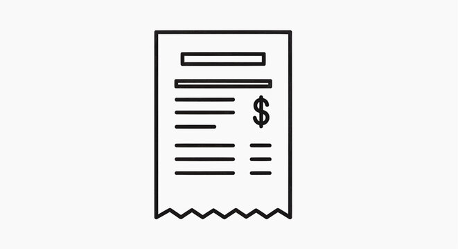 An invoice document illustration shows a receipt with lines and a dollar symbol