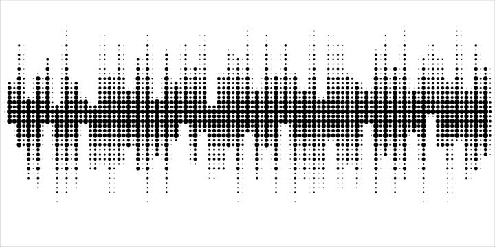 Vector retro grunge sound wave pattern. Audio equalizer halftone design with pulse effect