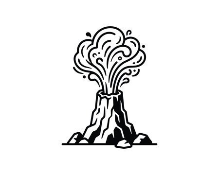 Black and white line art vector illustration of a geyser vent erupting.