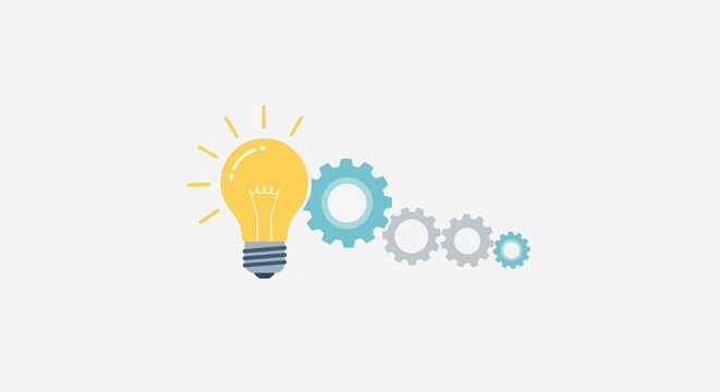 Illuminating the innovation process a bright idea sparking a chain of interconnected gears representing development and strategic thinking towards solutions