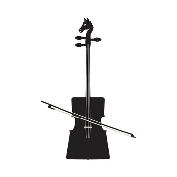 Traditional Mongolian Morin Khuur Horse Head Fiddle with Bow.