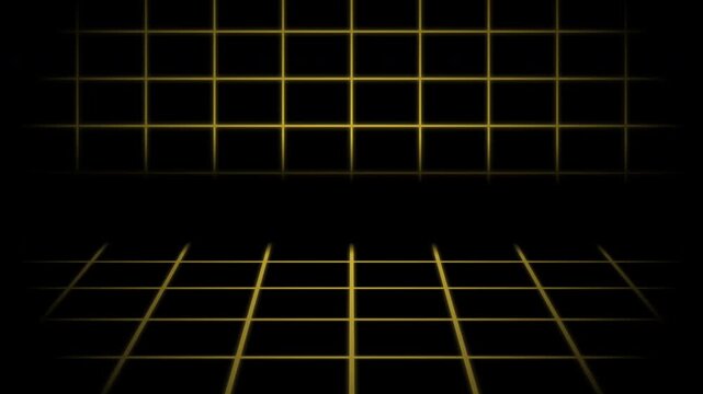 Versatile perspective wireframe background. Realistic 3D floor grid for gaming overlays and tech presentations. Seamless loop.