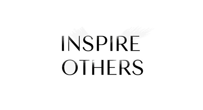 Inspire Others Text with Feather Wings Graphic on White Background