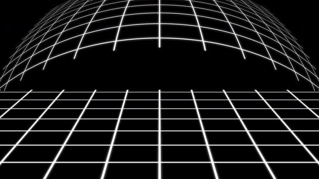 Professional perspective wireframe loop. Infinite 3D cyber floor for high-tech editing and modern digital graphics. 4K asset.