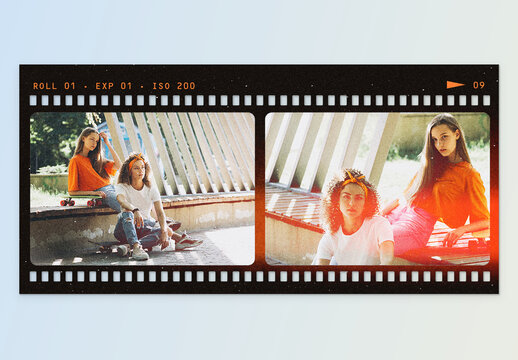 Analog Film Strip Frame Template, Vintage 35mm Polaroid Photo Border Overlay Mockup & Retro Photo Effect Mockup