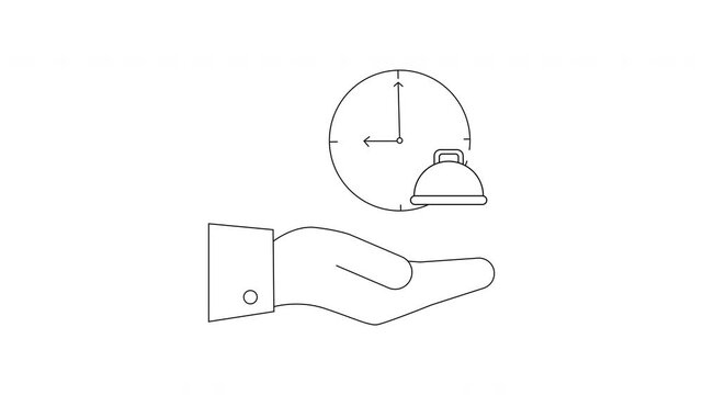Hand Holding Clock and Food Service Bell Icon Representing Time Management.